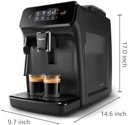 Philips 1200 Series Fully Automatic Espresso Machine, Classic Milk Frother, 2 Coffee Varieties, Intuitive Touch Display, 100% Ceramic Grinder, AquaClean Filter, Aroma Seal, Black (EP1220/04)